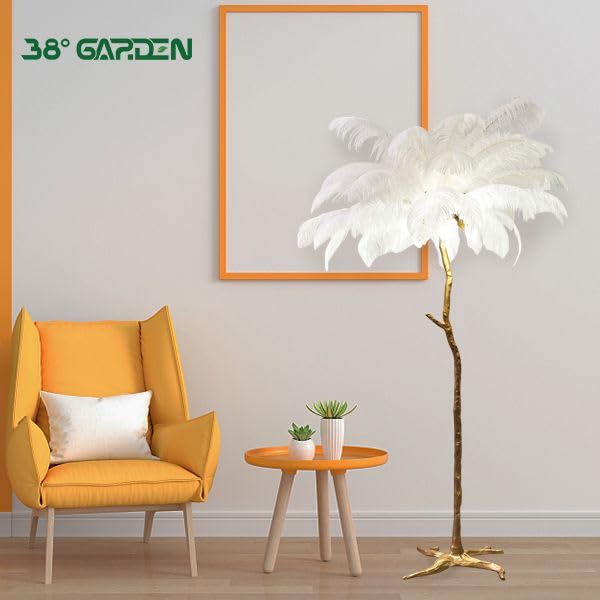 Floor Lamp White Natural Ostrich Unique Bedside Floor Lamps with Foot Switch Modern Gold Luxury LED Bulbs Resin Standing Light for Bedrooms Dining Room Living Room Kitchen 35 Pieces