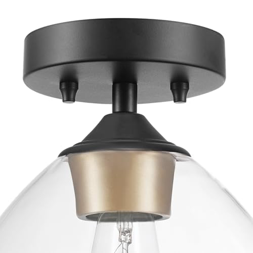 1-Light Semi-Flush Mount Ceiling Lighting, Matte Brass, Clear Glass Shade, Bulb Not Included