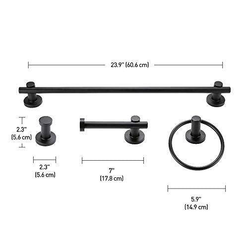 Globe Electric 51710 Bathroom Accessory Set, Matte Black, 3-Light Vanity Light, Towel Bar, Towel Ring, Robe Hook, Toilet Paper Holder, Bathroom Lights Over Mirror, Home Décor, Brooklyn, 5-Piece