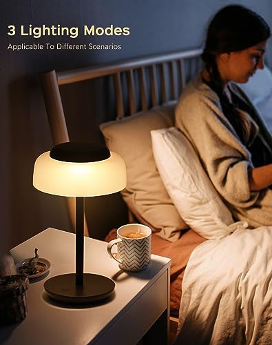 Battery Operated LED Table Lamp, 5000mAh Waterproof Cordless Desk Lamp with 3 Level Brightness Touch Control, Mini Rechargeable Night Light for Living Room, Bedroom, Outdoor bar (Black)