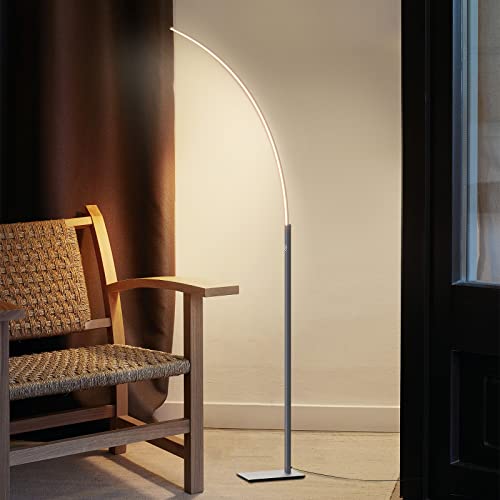 TACAHE Arc Corner Floor Lamp - 3000K Warm White & 3 Brightness Presets - Curved LED Accent Lamp with Touch Switch - 63" Modern Standing Lamp for Bedroom, Living Room - 12W - Black