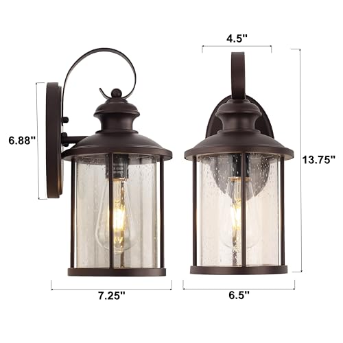 Oil Rubbed Bronze Outdoor Light Sconces Wall Mount, Clear Seedy Glass Large Exterior Porch Wall Lantern, 12.5" Outside Lights for House, Front Porch, Patio, Backyard