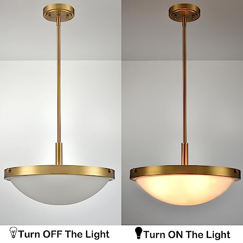 16-Inch Gold Semi Flush Mount Ceiling Light Mid Century Modern 3-Light Milk Glass Ceiling Light Brass Flush Mount Light Fixtures for Bedroom Hallway Staircase