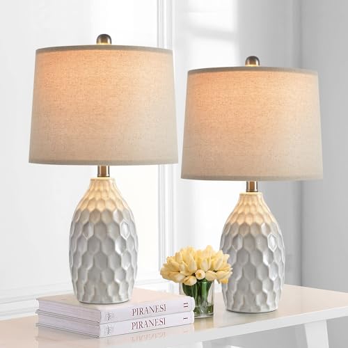 Modern Ceramic Table Lamp Set of 2 Industrial Boho Metal Bedside Lamp for Living Room Office Nightstand Lamp for Bedroom