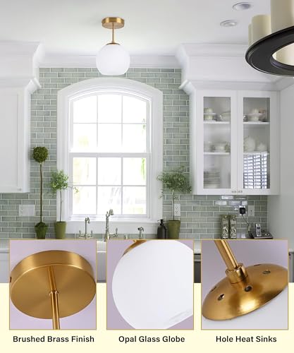 Gold Semi Flush Mount Ceiling Light Fixture with Clear Glass Light Fixture Mid Century Light Fixture Gold Semi Flush Ceiling Light Fixture for Dining Room Living Room Kitchen Island (Bulb Incl)