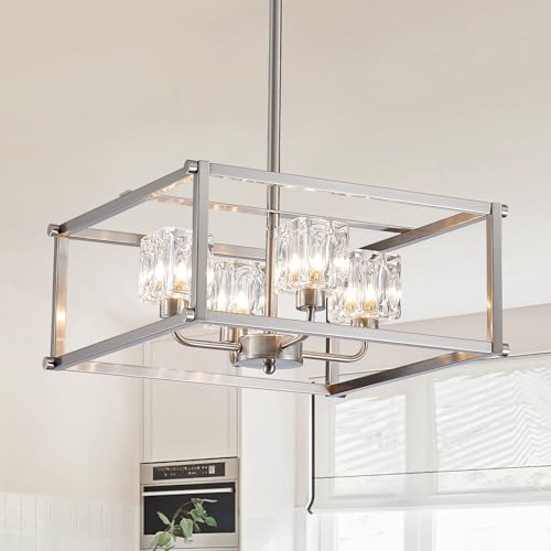 Brushed Nickel Chandelier 8 Lights Modern Geometric Pendant Light Farmhouse Ceiling Light Fixture for Dining Room Kitchen Island Living Room Bedroom Hallway