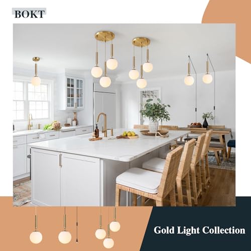 Modern 3 Light Cluster Pendant Lights Kitchen Island Mid Century Adjustable Brushed Gold Globe Chandelier Pendant Light Fixture Retro Vintage Milk White Glass Round Multi Hanging Ceiling Light