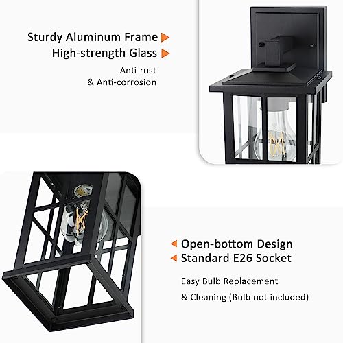 2-Pack Outdoor Light Fixtures Wall Mount, Waterproof Exterior Wall Lanterns Porch Lights, Matte Black Outside Lights for House with Clear Glass Shades for Garage Front Door, Bulb not Included