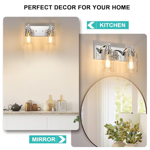 2-Light Bathroom Light Fixtures Modern Chrome Vanity Lights for Bathroom Lighting fixtures Over Mirror with Clear Glass Shade for Cabinet Mirror Bedroom Hallway