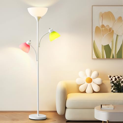 Floor Lamps for Living Room, 72" Tall Standing Lamps, Torchiere Lamp with 8W Adjustable Reading Lights, Modern Bright Floor Lamp for Bedroom, Office, Dresser, Gold&White, Bulbs Included