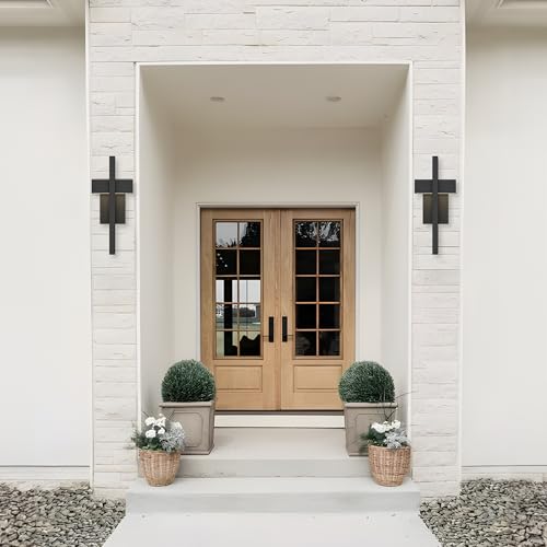 Outdoor Wall Lights Modern Exterior Lighting Fixtures, 3000K LED Integrated Outdoor Wall Sconce for Porch 2 Packs, Matte Black Outside Wall Mount Lights for Front Door House Garage Indoor