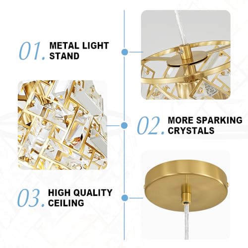 Modern Crystal Gold Pendant Light Fixtures for Kitchen Island Luxury Gold Chandelier Perfect for Dining Room, Bedroom, Kitchen, Living Room