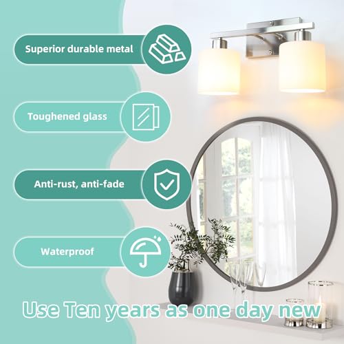 Black Bathroom Lighting Fixtures Over Mirror, Modern 2-Light Vanity Lights Fixtures, Rustproof Wall Sconces Light for Bedroom, Hallway, Milky White Glass Shades, E26 Base, Bulbs Not Included