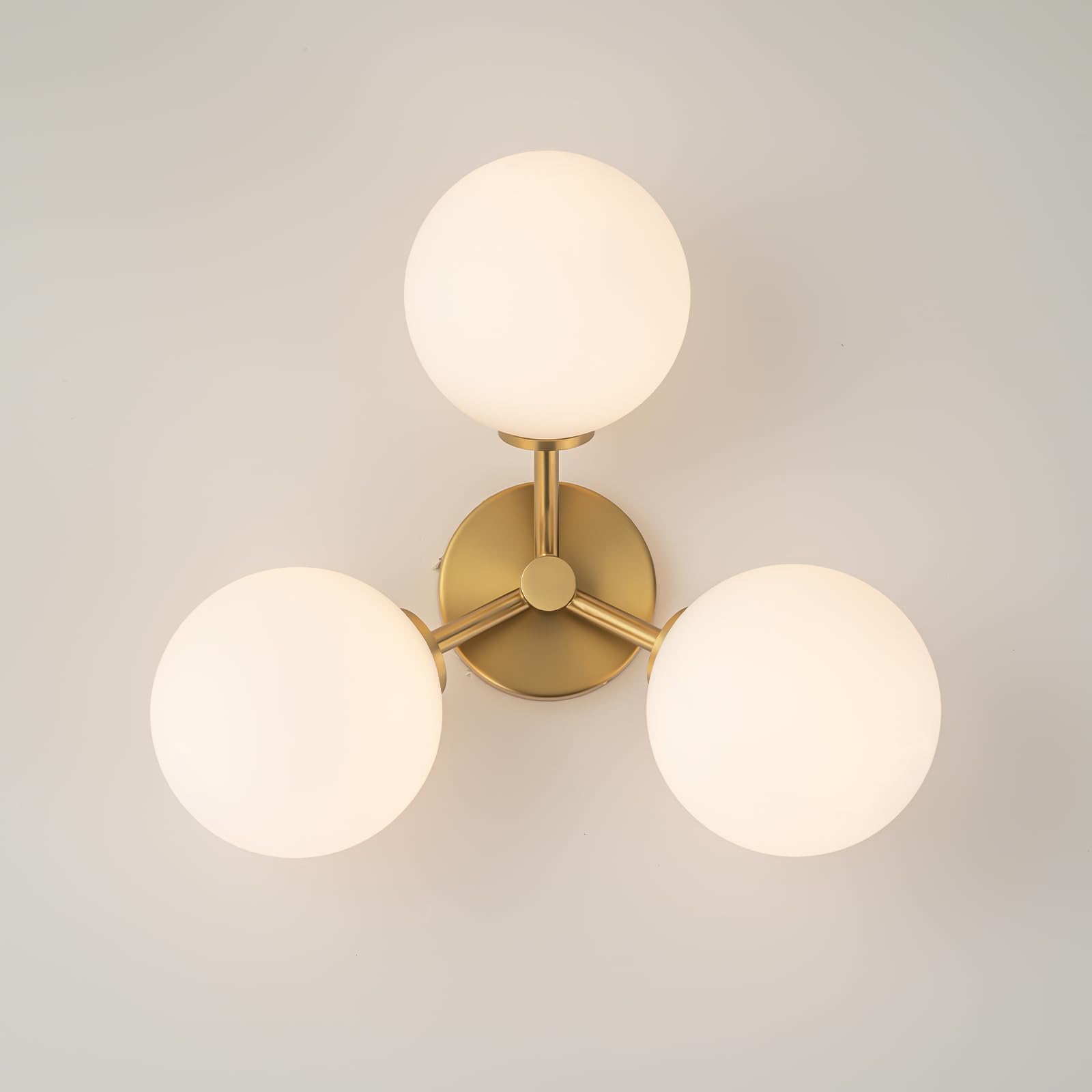 Gold Semi Flush Mount Ceiling Light Fixture 3 Light 18 inch,Opal Glass Globe Mid Century Modern Light Fixtures for Bedroom,Entryway,Hallway,Living Room,Kithcen,Dining Room