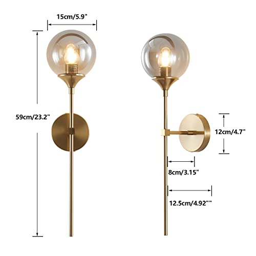 Lighting Modern Smoke Grey Glass Globe Black Matte Slim Wall Sconce Light with Long Arm Vintage Industrial Wall Sconce for Hallway, Stairs, Bathroom Mirror