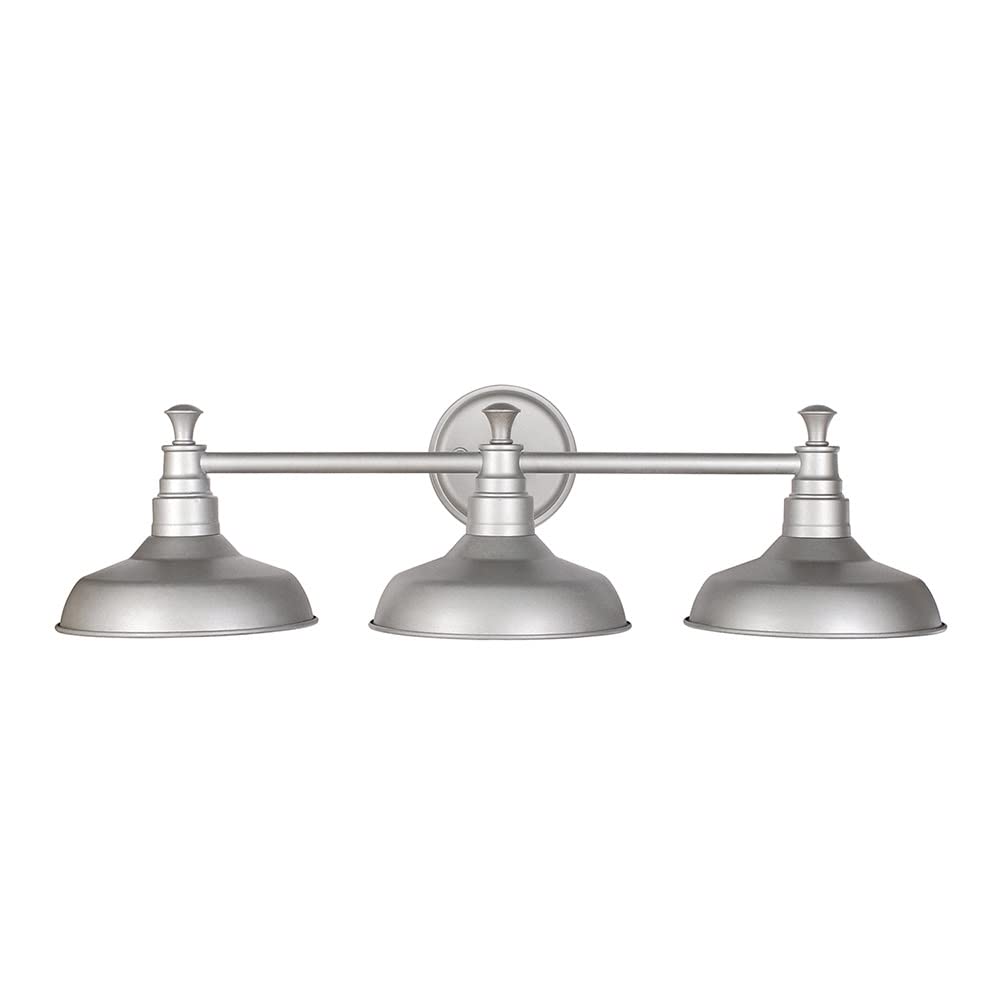 Industrial Farmhouse 3-Light Indoor Bathroom Vanity Light with Metal Shades for Over the Mirror, Galvanized Paint