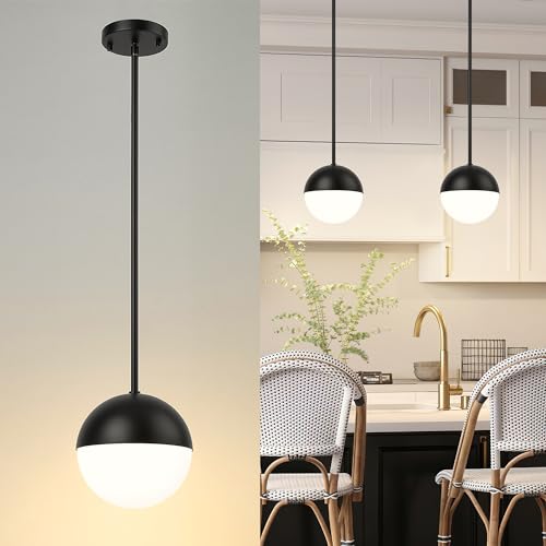 Modern Pendant Lighting Gold Globe Pendant Light Fixture, Mid Century Chandelier One Light Hanging Fixture for Kitchen Island, Adjustable Indoor Lighting for Dinning Room Bedroom, LMS-187