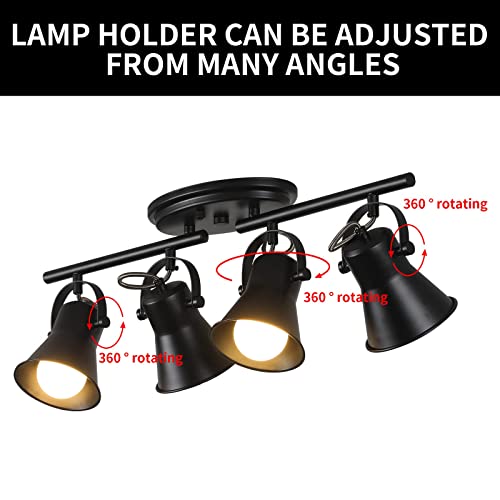 3-Light Track Lighting Kit,Black Semi Flush Mount Ceiling Light with 3 Rotatable Light Heads,Industrial Accent Lighting for Livingroom,Bathroom,Hallway,Art Wall,Bathroom,Kitchen.(3-Light)