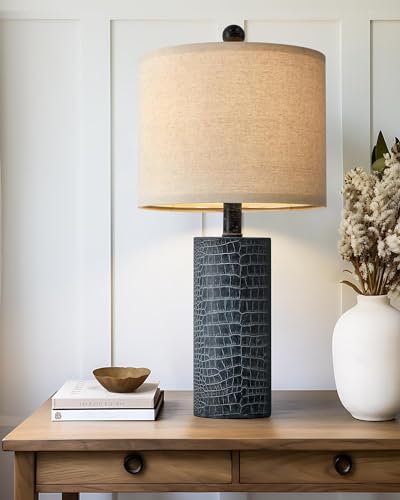 20.5" Farmhouse Lamp Single Resin Table Lamps for Living Room Bedroom Entryway Table Office Dorm Boho Nightstand Small Table Lamp Industrial End Side Table Lamps Gray