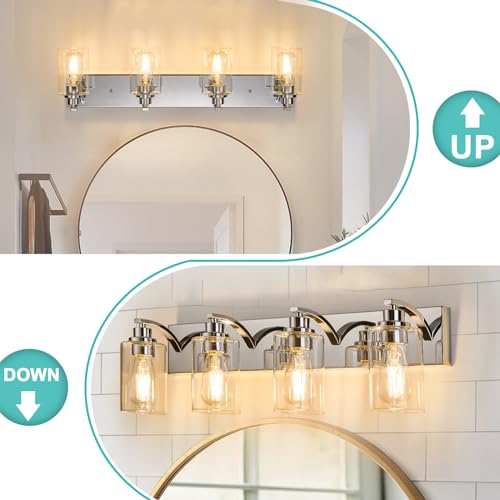 2-Light Bathroom Light Fixtures Modern Chrome Vanity Lights for Bathroom Lighting fixtures Over Mirror with Clear Glass Shade for Cabinet Mirror Bedroom Hallway