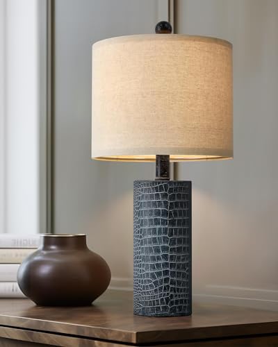 20.5" Farmhouse Lamp Single Resin Table Lamps for Living Room Bedroom Entryway Table Office Dorm Boho Nightstand Small Table Lamp Industrial End Side Table Lamps Gray