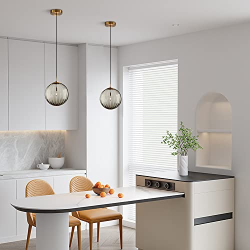 KCO Lighting Modern Gold 3 Light Hanging Pendant Light Large Smoke Glass Globe Cluster Chandelier Brush Brass Kitchen Island Light Fixture Nordic Multi Light Pendant Lighting