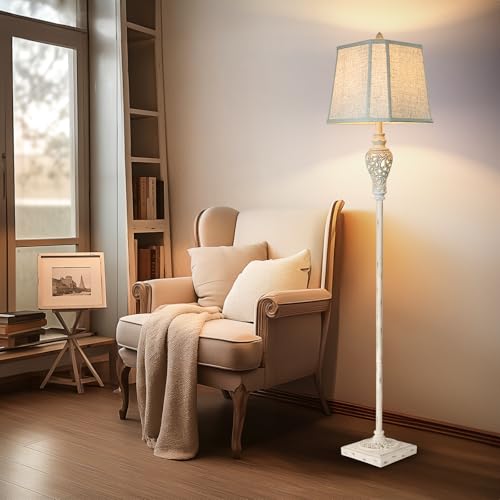 Rustic Floor Lamp, Living Room Lamps with Glass Tray, stepless diming Floor Lamp with Remote Control and USB A&C Charging Ports for Living Room Bedroom Office Smart Bulbs Included