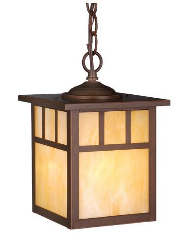 Indoor Outdoor Pendant Light - Mission Oil Burnished Bronze 7.25" Porch Hanging Ceiling Light Fixture with Honey Opal Glass, Craftsman Exterior Lantern Porch, Front Door, Entryway