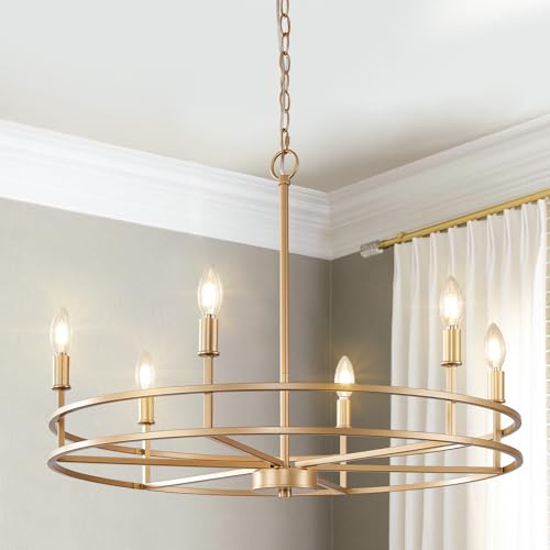 Gold Chandelier 9-Light Dining Room Chandelier Over Table Master Bedroom Chandelier Lighting Round Living Room Chandelier Light Fixture for Foyer, Bathroom, Solid Metal,35in