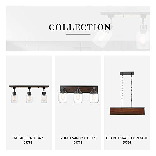 3-Light Track Lighting, Wood Toned, Matte Black Accents, Clear Glass Shades, Kitchen, Bathroom, Home Essentials, Ceiling Light, Dorm, Dining Room, Hallway