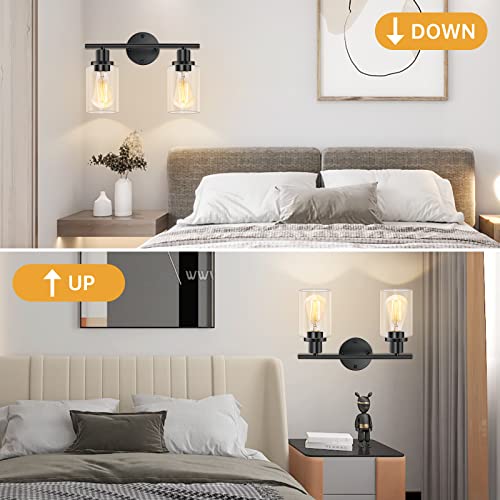 1-Light Bathroom Wall Sconce, Matte Black Vanity Light, Modern Wall Light Fixture with Clear Glass Shade and E26 Bulb Base, Wall Lamp Wall Mount Light Fixtures for Mirror, Bedroom, Hallway