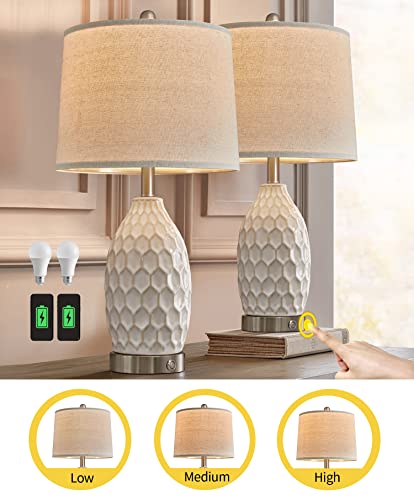 Modern Ceramic Table Lamp Set of 2 Industrial Boho Metal Bedside Lamp for Living Room Office Nightstand Lamp for Bedroom