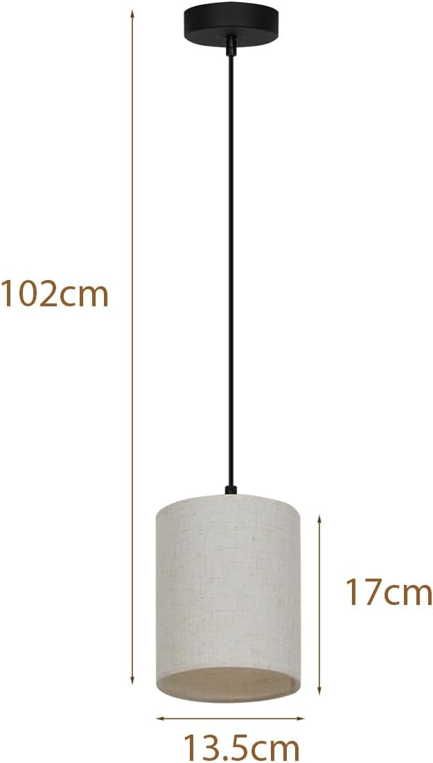 Plug in Pendant Light Fixture, Farmhouse Pendant Lamp with Linen Shade, Hanging Ceiling Light Fixture for Bedroom, Kitchen, Living Room, Dining Table-Beige,Bulb not Included