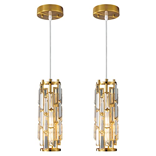 LMQNINE Pendant Lighting Modern Pendant Light, Mini Crystal Chandeliers,Adjustable Pendant Light Fixture for Kitchen Island Dinning Room Bedroom (Gold, 3-Light)