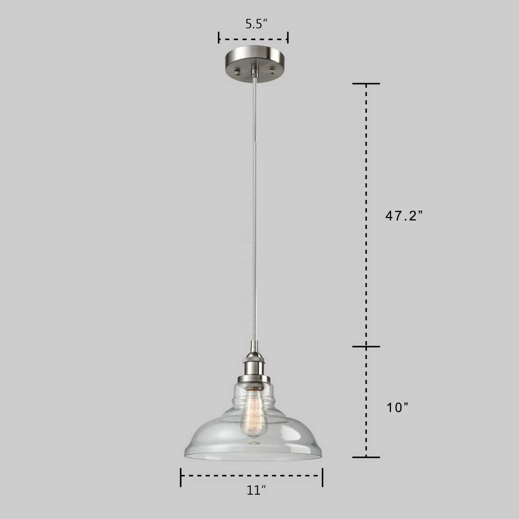 Ecopower Industrial Edison Vintage Style 1-Light Pendant Glass Hanging Light Kitchen Island Dining Pendant Lighting