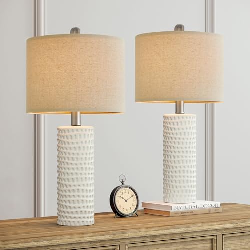 24" Farmhouse Ceramic Table Lamp Set of 2 for Bedroom Living Room White Desk Decor Bedside Lamps for Study Room Office Dorm Modern Accent Nightstand Lamp End Table Lamps