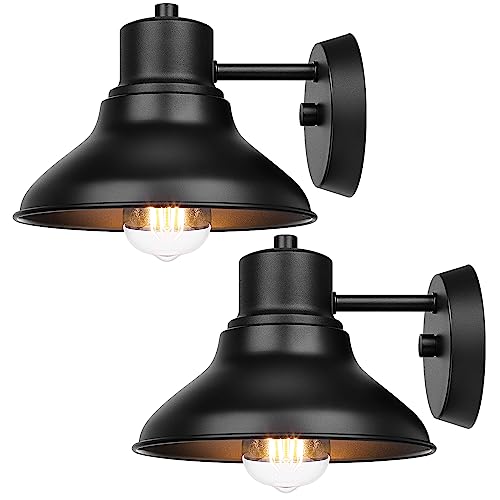 2-Pack Matte Black Outdoor Wall Lights, Modern Farmhouse Porch Wall Light Fixtures Wall Mount, Industrial Gooseneck Wall Sconce, Exterior E26 Barn Lights for Garage Frontdoor Entryway Bathroom Doorway