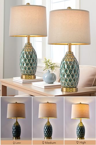 Modern Ceramic Table Lamp Set of 2 Industrial Boho Metal Bedside Lamp for Living Room Office Nightstand Lamp for Bedroom