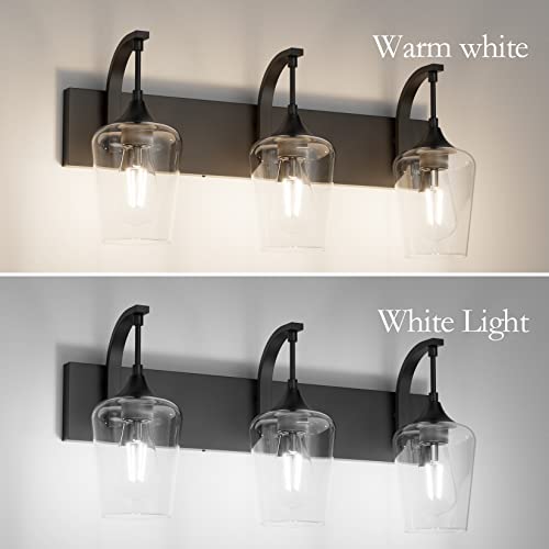 Matte Black Bathroom Vanity Light 4-Lights Industrial Black Vanity Lights Clear Glass Vintage Edison Matte Black Wall Mount Light Fixtures for Bathroom