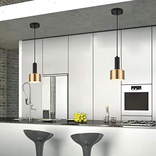 Modern Mini Pendant Light with 4W LED Bulb, One-Light Adjustable Metal Pendant Lighting Fixture for Kitchen Island Cafe Bar, Gold