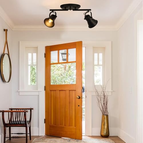 3-Light Track Lighting Kit,Black Semi Flush Mount Ceiling Light with 3 Rotatable Light Heads,Industrial Accent Lighting for Livingroom,Bathroom,Hallway,Art Wall,Bathroom,Kitchen.(3-Light)