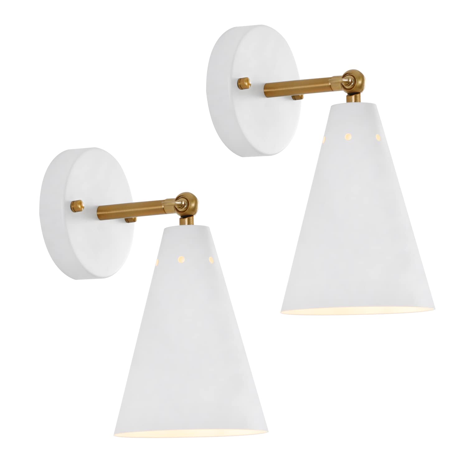 Gold Sconces Set of 2, Modern Brass Wall Sconces Lighting Fixtures with Metal Shade, Indoor Decor Wall Mount Swing Arm Lamp for Bedroom,Bedside,Kitchen,Hallway,Living Room,Reading,Bar