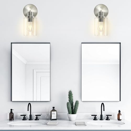 1-Light Bathroom Wall Sconce, Matte Black Vanity Light, Modern Wall Light Fixture with Clear Glass Shade and E26 Bulb Base, Wall Lamp Wall Mount Light Fixtures for Mirror, Bedroom, Hallway