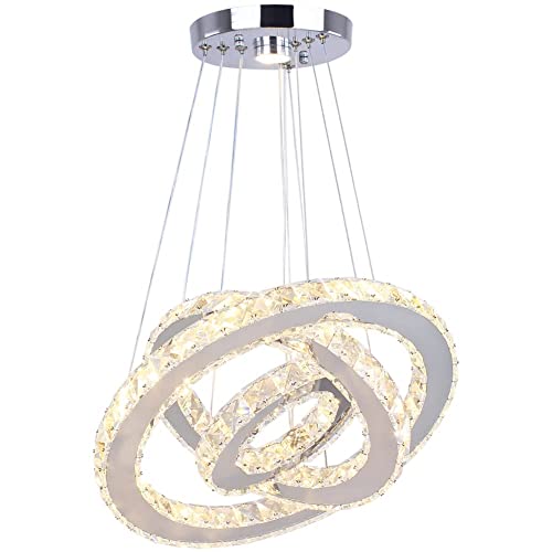 Modern LED Chandeliers Crystal Chandelier 3 Ring Round Pendant Lighting Adjustable Stainless Steel Ceiling Light Fixture for Living Room Dining Room Bedroom