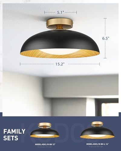 Gold Ceiling Light, 12 Inch LED Semi Flush Mount Ceiling Light Fixture, 12W/700Lm Ceiling Lights for Kitchen, Bathroom, Hallway, 3000K/4000K/6000K Adjustable, KDCL01-GD