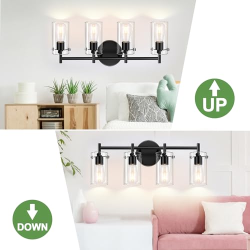 Bathroom Light Fixtures 2023 Upgrade, 3-Light Matte Black Bathroom Vanity Light, Black Bathroom Lights Over Mirror with Clear Glass Shade, Bathroom Wall Sconces for Mirror Bedroom Living Room Hallway