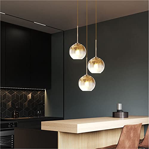 KCO Lighting 3 Light Globe Cluster Pendant Light Modern Glass Cluster Chandelier Gold Glass Pendant Light Fixture Mid Century Dining Room Chandelier Multi Pendant Light Fixture