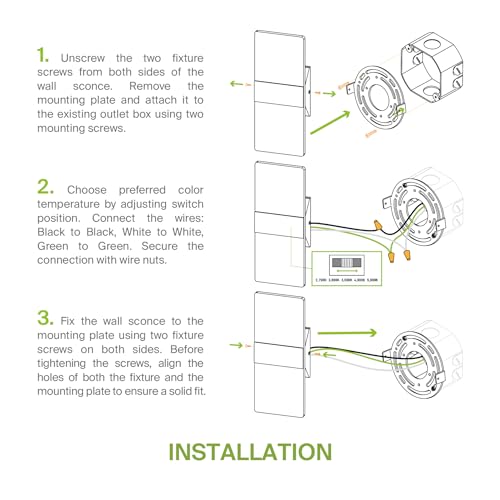 12 Inch LED Indoor Wall Sconce - Modern Interior 12W 2700K-5000K Adjustable Dimmable Wall Mounted Light Fixtures, Acrylic Glass Wall Lights for Stairway, Hallway - UL, Brushed Nickel