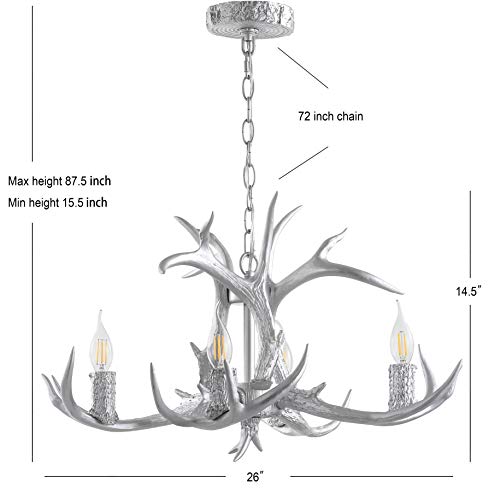 30" Adjustable Resin Antler 5-Light LED Chandelier, Glam, Rustic,Cottage,Transitional, Dimmable Dining Room, Living Room, Kitchen, Foyer, Bedroom, White