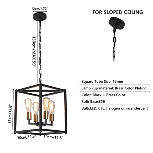 4-Light Black Chandelier,Modernized Ceiling Hanging Light Fixture for Bedroom Kitchen Island Foyer Living Room Dining Room Hallway